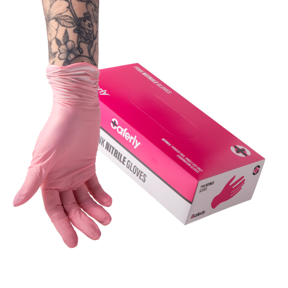 Box da 100 guanti nitrile rosa Saferly - Confezione da 10