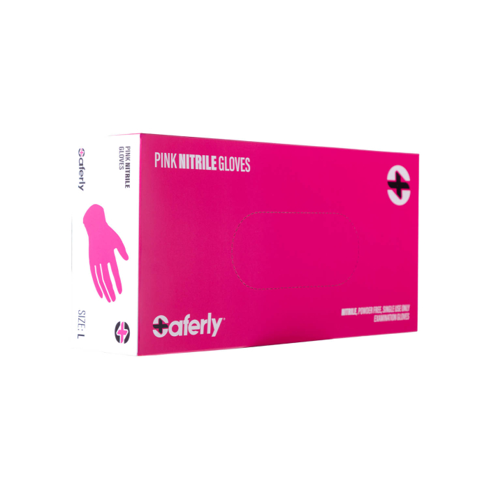 Box da 100 guanti nitrile rosa Saferly - Confezione da 10