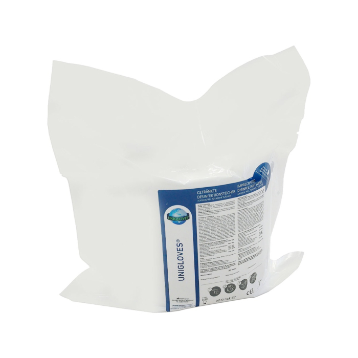 Pack of 90 Unigloves Impregnated Disinfectant Wipes Alcohol Free (300mm x 300mm)
