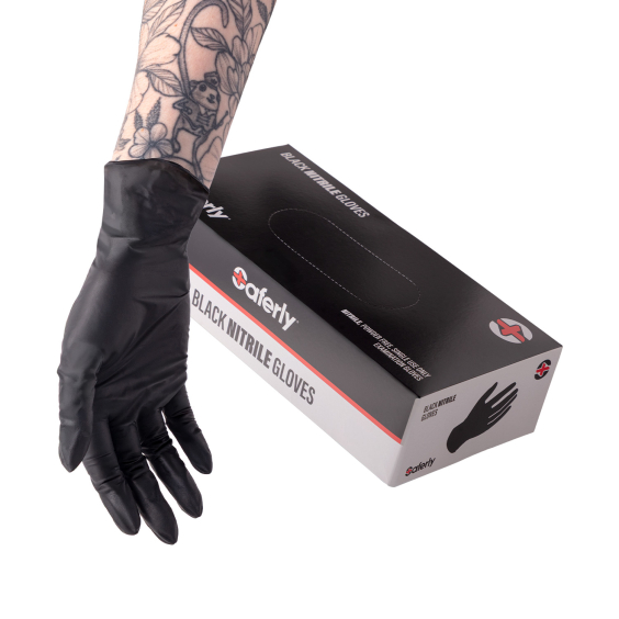 Box da 100 guanti nitrile neri Saferly - Confezione da 10