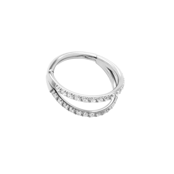 Anello con clicker a doppio cerchio con finti gioielli in titanio Tilum