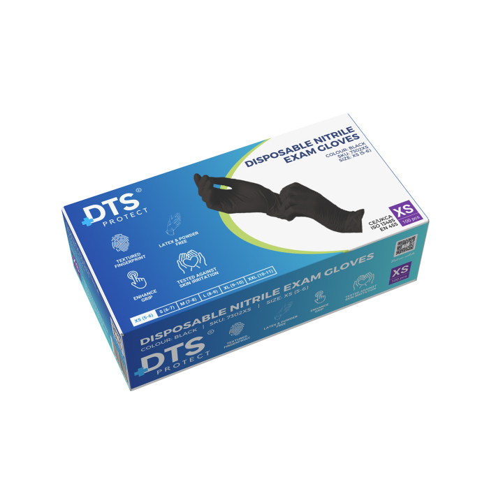 Box of 100 DTS Black Nitrile Gloves