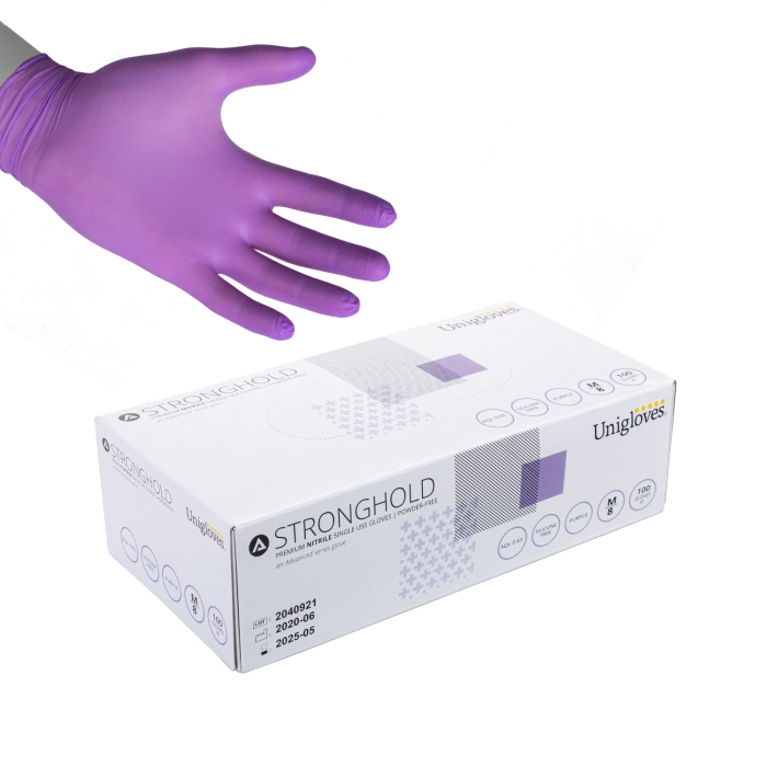 Confezione da 100 guanti in nitrile Unigloves Stronghold - Viola