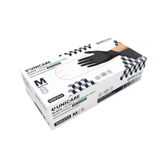 Scatola da 100 guanti in nitrile neri Unicare