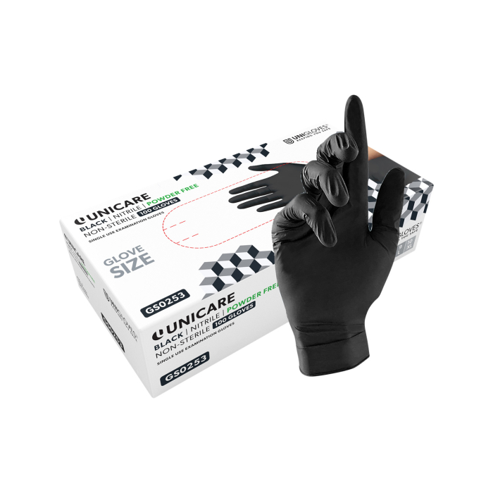 Scatola da 100 guanti in nitrile neri Unicare