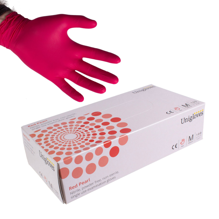 Confezione da 100 guanti in nitrile Red Pearl Unigloves