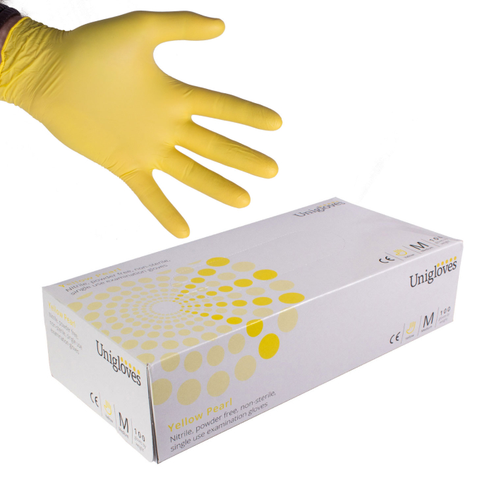 Confezione da 100 guanti in nitrile Yellow Pearl Unigloves
