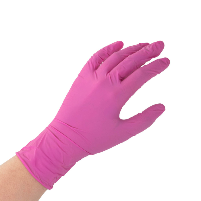 Box da 100 guanti nitrile rosa Saferly - Confezione da 10
