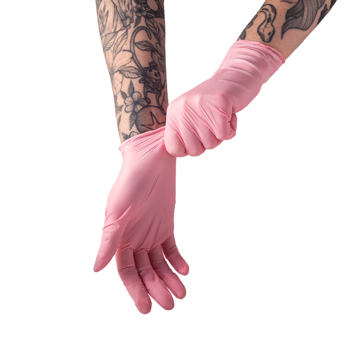 Box da 100 guanti nitrile rosa Saferly - Confezione da 10