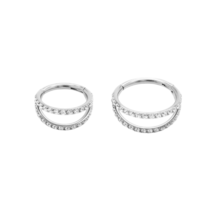 Anello con clicker a doppio cerchio con finti gioielli in titanio Tilum