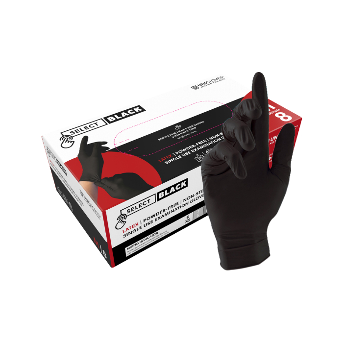 Confezione da 100 guanti in lattice Unigloves Select Black, senza polvere