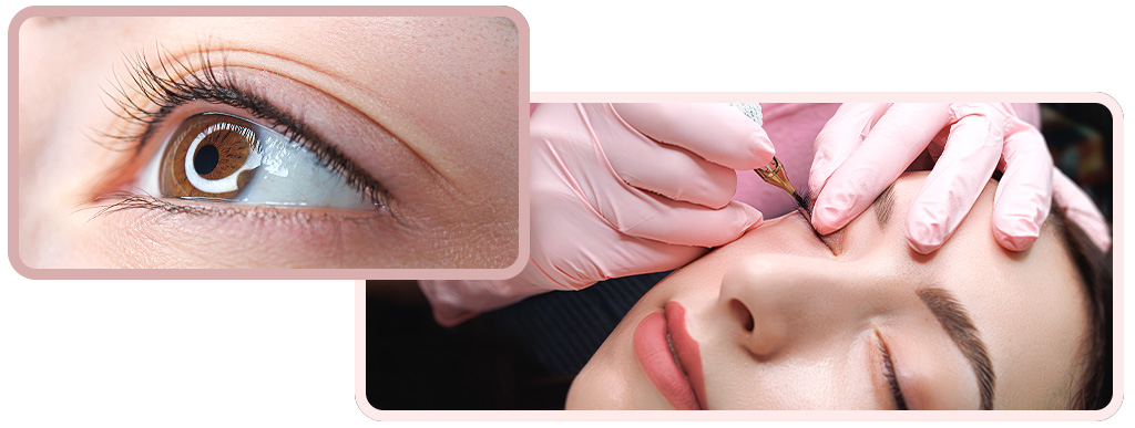 Primo piano di una persona durante un trattamento di trucco permanente (PMU)