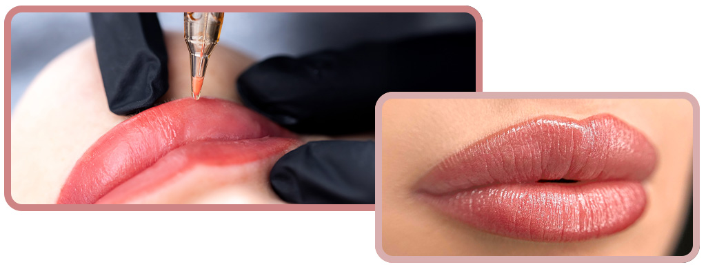 Primo piano di un trattamento lip blush trucco permanente